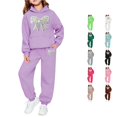 thumbnail image 1 of RMGVDSD Girls Sweatsuit Fall Bow Print Hoodie Sweatshirt Pants Set with Pockets Casual Two Piece Outfit Comfortable Stylish Clothing, 1 of 6
