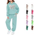 thumbnail image 1 of RMGVDSD Girls Sweatsuit Fall Bow Print Hoodie Sweatshirt Pants Set with Pockets Casual Two Piece Outfit Comfortable Stylish Clothing, 1 of 6