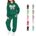 thumbnail image 1 of RMGVDSD Girls Sweatsuit Fall Bow Print Hoodie Sweatshirt Pants Set with Pockets Casual Two Piece Outfit Comfortable Stylish Clothing, 1 of 6