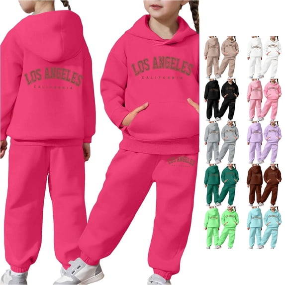RMGVDSD Girls Sweatsuit Sets Letter Print Long Sleeve Warm Hoodie Pullover Sweatpants 2 Piece Children'S Sweat Suit Fall Winter Outfits 12-13 Years