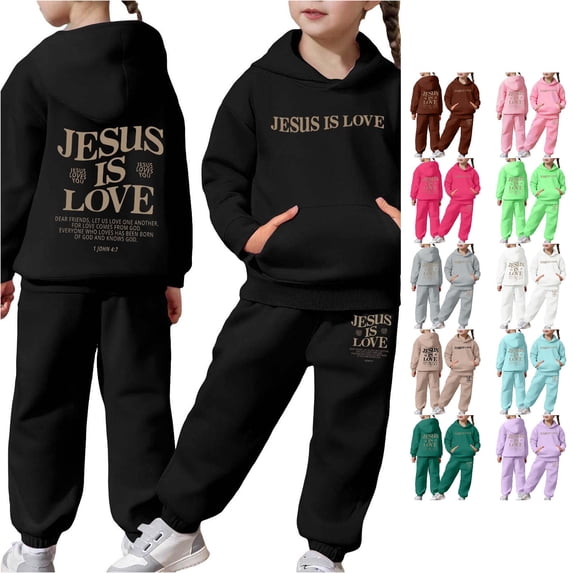 RMGVDSD Girls Sweatsuits Set Letter Print Long Sleeve Hoodie Pullover Tops Sweatpants 2 Piece Children'S Sweat Suit Fall Winter Outfits 3-4 Years