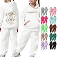 thumbnail image 1 of RMGVDSD Girls Sweatsuits Set Letter Print Long Sleeve Hoodie Pullover Tops Sweatpants 2 Piece Children'S Sweat Suit Fall Winter Outfits 8-9 Years, 1 of 7