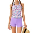 thumbnail image 1 of RMGVDSD Girls Swimsuit 2 Piece Set Girls Tankini Swimsuits Ruched Tie-Straps Swimwear Printed Drawstring Swim Shorts Girl Bathing Suit 9-10 Years, 1 of 5