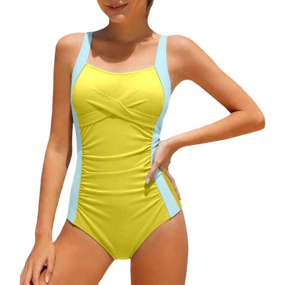 RMGVDSD Girls Swimsuit One Piece Bathing Suits Retro Square Neck Cross Ruched Adjustable Straps Swimwear Summer Swimsuits Beach Pool Party Wear 9-10 Years