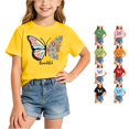 thumbnail image 1 of RMGVDSD Girls T Shirts Butterfly Print Short Sleeve Round Neck Tshirts Soft Summer Tees Tops for Kids Graphic T-Shirt 10-12 Years, 1 of 5