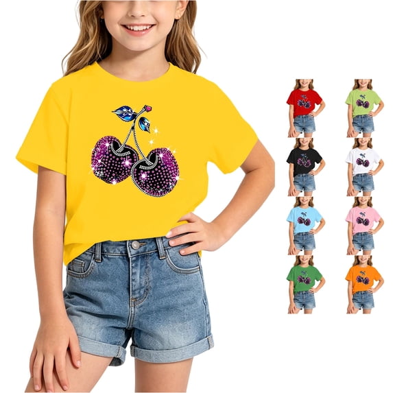 RMGVDSD Girls T Shirts Summer Fashion Graphic T-Shirt Short Sleeve Crewneck Tops Loose Casual Tees Shirts for Kids 2-4 Years
