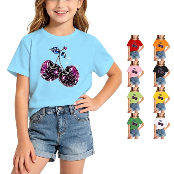 RMGVDSD Girls T Shirts Summer Fashion Graphic T-Shirt Short Sleeve Crewneck Tops Loose Casual Tees Shirts for Kids 4-6 Years
