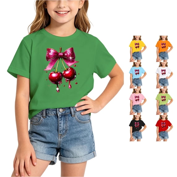 RMGVDSD Girls T Shirts Summer Short Sleeve Graphic T-Shirt Casual Loose Fit Tees Shirts for Kids Tops Fashion Clothes 8-10 Years