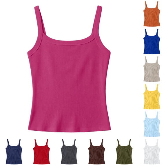 RMGVDSD Girls Tank Tops Spaghetti Strap Sleeveless Camisole Undershirts Solid Color Ribbed Knit Casual Basic Cami Tops for Kids 11-12 Years