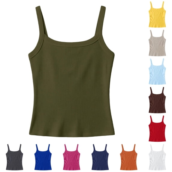 RMGVDSD Girls Tank Tops Spaghetti Strap Sleeveless Camisole Undershirts Solid Color Ribbed Knit Casual Basic Cami Tops for Kids 11-12 Years