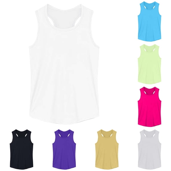 RMGVDSD Girls Tank Tops Summer Sleeveless Basic Tshirts Breathable Casual Wear Solid Color Loose Fit Workout Athletic Shirts 11-12 Years