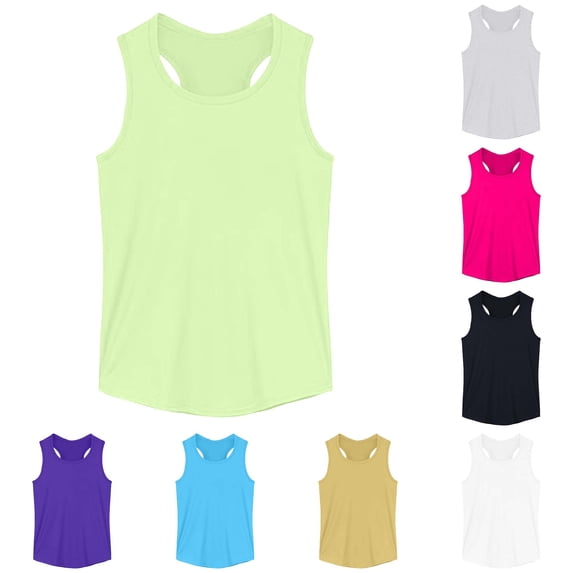 RMGVDSD Girls Tank Tops Summer Sleeveless Basic Tshirts Breathable Casual Wear Solid Color Loose Fit Workout Athletic Shirts 13-14 Years