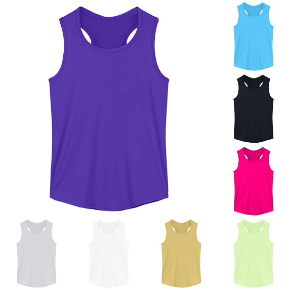 RMGVDSD Girls Tank Tops Summer Sleeveless Basic Tshirts Breathable Casual Wear Solid Color Loose Fit Workout Athletic Shirts 5-6 Years