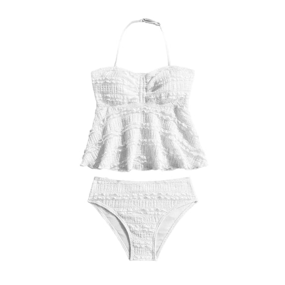 RMGVDSD Girls Tankini Swimsuit High Elasticity Ribbed Textured Swimsuits Two Piece Bathing Suits Swimwear For Children Swimming Pool 8-9 Years