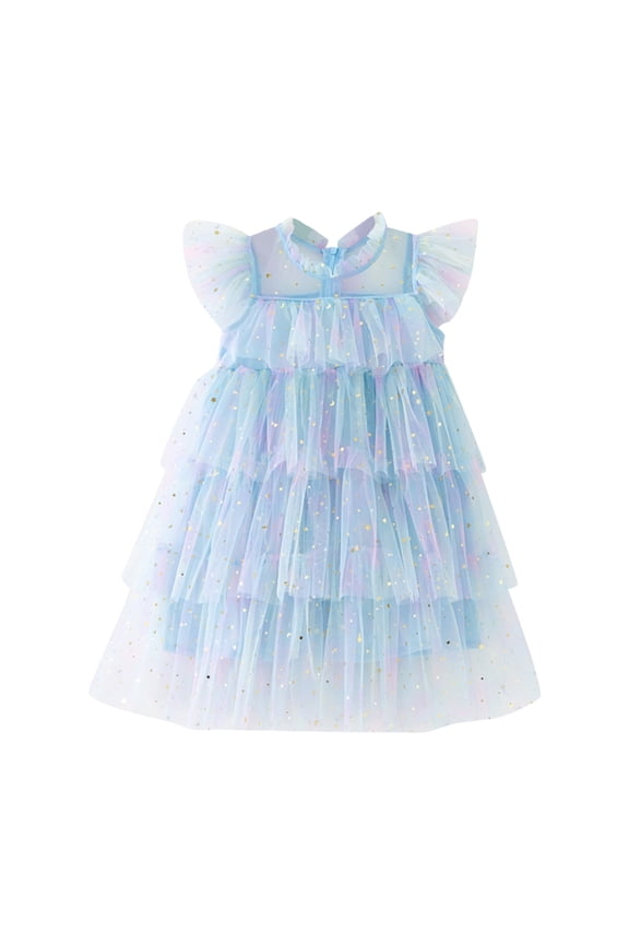 Girls Tulle Dress Sparkly Sequin Tulle Sleeveless Rainbow Star Tutu Dress Princess Dresses For Wedding Birthday Party Celebration 4-5 Years