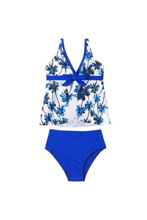 Girls Two Piece Swimsuits Tankini Swimwear Hawaiian Print Top And Bottoms Beach Bathing Suits Summer Swimming Suit Fashionable Swimwear