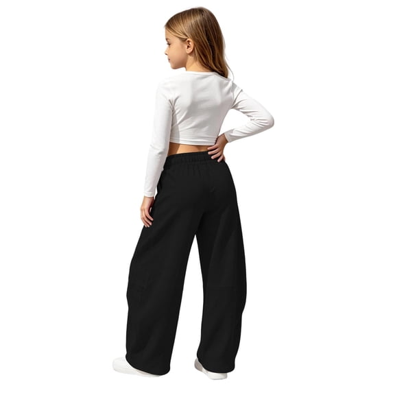 RMGVDSD Girls Wide Leg Sweatpants Kids Baggy Casual Elastic Waist Athletic Pants Solid Color Comfortable Trousers School Pants for Girls 6-7 Years