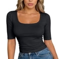 thumbnail image 1 of RMGVDSD Half Sleeve Tops for Women T Shirts Scoop Neck Slim Fit Casual T Shirt Tops Solid Color Comfy Basic Tees Trendy Going Out Tops Versatile T Shirts, 1 of 4