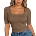 thumbnail image 1 of RMGVDSD Half Sleeve Tops for Women T Shirts Scoop Neck Slim Fit Casual T Shirt Tops Solid Color Comfy Basic Tees Trendy Going Out Tops Versatile Tee Blouse, 1 of 4