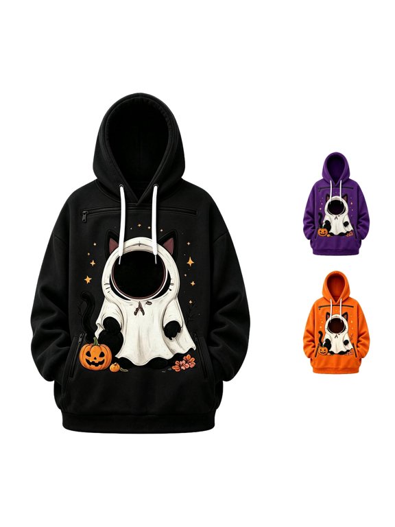 Halloween Pet Pouch Hoodie for Small Cats Dogs, Cat Hoodie with Pouch, Pet Carrier Sweatshirt for Women Men, Hooded Pullover with Pocket for Pet Lovers,XS