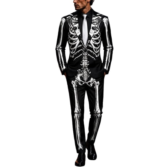 RMGVDSD Halloween Skeleton Suit For Men, Skeleton Blazer Jacket And Pants Slim Fit 2 Piece Tuxedo Set Formal Festival Party Outfit,L