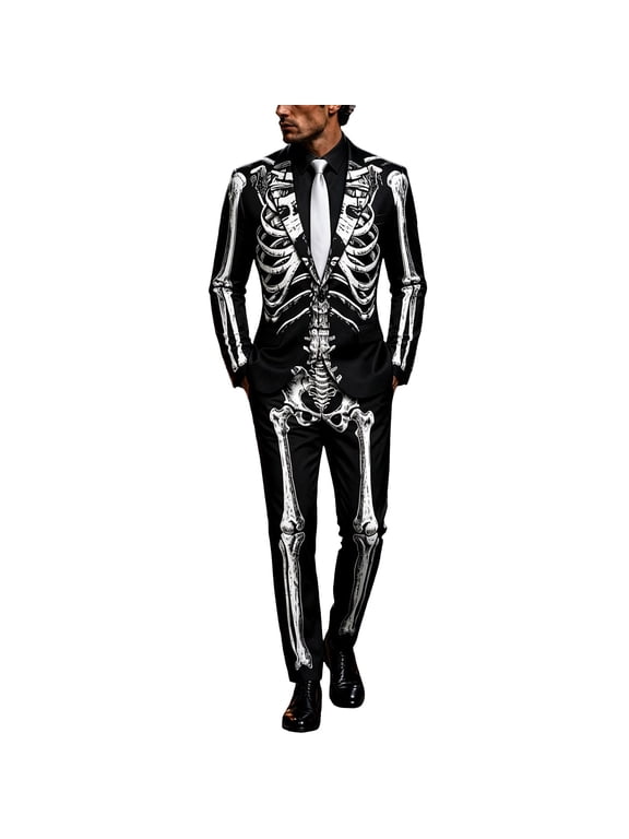 Halloween Skeleton Suit For Men, Skeleton Blazer Jacket And Pants Slim Fit 2 Piece Tuxedo Set Formal Festival Party Outfit,XXL