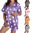 thumbnail image 1 of RMGVDSD Halloween Womens Pajamas Set Button Down 2 Piece Shorts Set Lapel Short Sleeve Sleepwear Holiday Pajama Sets for Daily Loungewear, 1 of 7