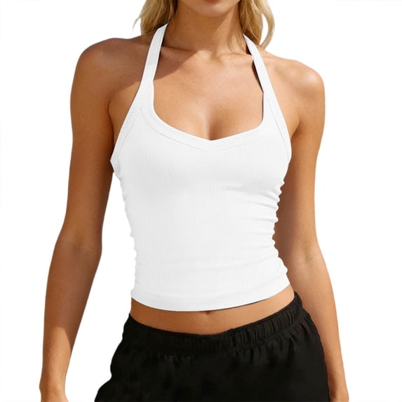 RMGVDSD Halter Tank Tops For Women Summer Camisole V Neck Slim Fit Ribbed Tank Top Sleeveless Casual Basic Shirts Solid Color Tops Fashion Party Wear