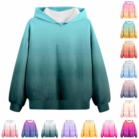 RMGVDSD Hoodies for Girls Gradient Color Cute Hoodie Lightweight Comfy Hooded Sweatshirts Long Sleeve Pullover Fall Winter Clothes Cute Party Wear 13-14 Years