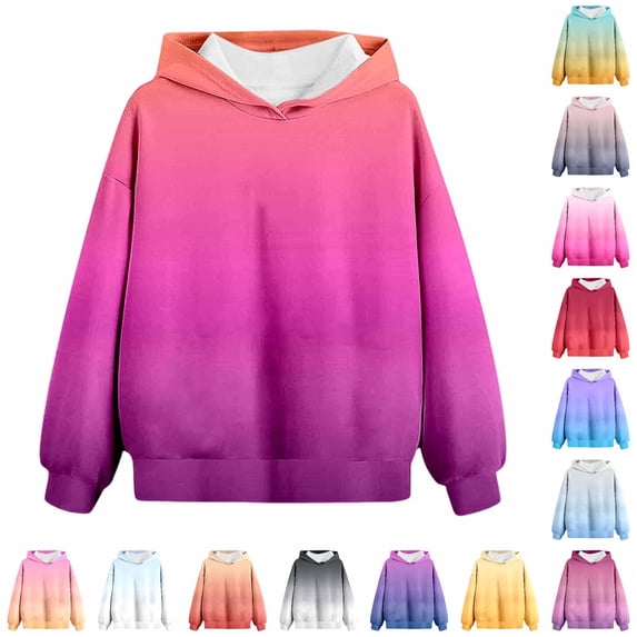 RMGVDSD Hoodies for Girls Gradient Color Cute Hoodie Lightweight Comfy Hooded Sweatshirts Long Sleeve Pullover Fall Winter Clothes Holiday Clothes 5-6 Years