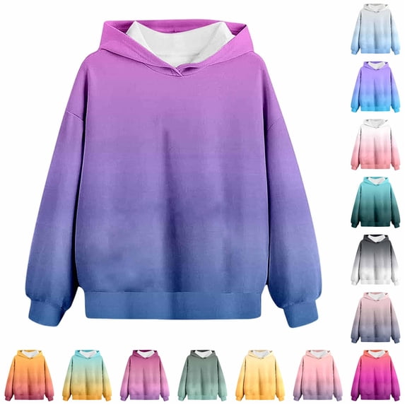 RMGVDSD Hoodies for Girls Gradient Color Cute Hoodie Lightweight Comfy Hooded Sweatshirts Long Sleeve Pullover Fall Winter Clothes Versatile Tops 9-10 Years