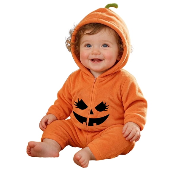 RMGVDSD Baby Boys Halloween Outfit Pumpkin Romper Orange Zipper One-Piece Hooded Jumpsuit Cute Toddler Holiday Clothes Trendy Boys Clothes