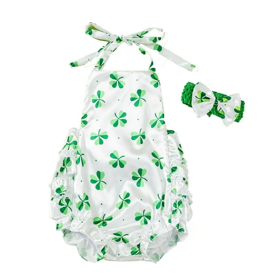RMGVDSD Baby Girl Romper St Patrick's Day Outfit Suspender Sleeveless One Piece Bodysuit Onesie Sunsuit Cute Summer Clothes 0-3 Months