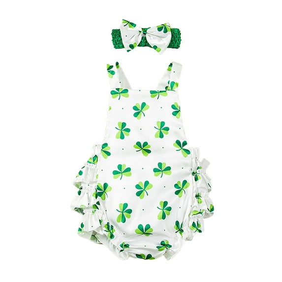 RMGVDSD Baby Girl Romper St Patrick's Day Outfit Suspender Sleeveless One Piece Bodysuit Onesie Sunsuit Cute Summer Clothes 6-12 Months