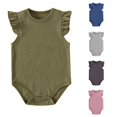 thumbnail image 1 of RMGVDSD Baby Girls Ruffle Sleeve Bodysuit Solid Color Casual Plain Romper Onesie Baby One-Piece Outfits Summer Clothes 3-6 Months, 1 of 8