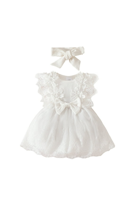 Girls Easter Dresses Baby Girl Flower Dress Lace Tulle Romper Tutu Dress Sleeveless Princess Wedding Birthday Party Dresses 12-18 Months