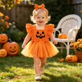 thumbnail image 1 of RMGVDSD My First Halloween Pumpkin Bowknot Mesh Romper Dress Baby Girls Sleeveless Bodysuits with Headband Holiday Cute Clothes, 1 of 6