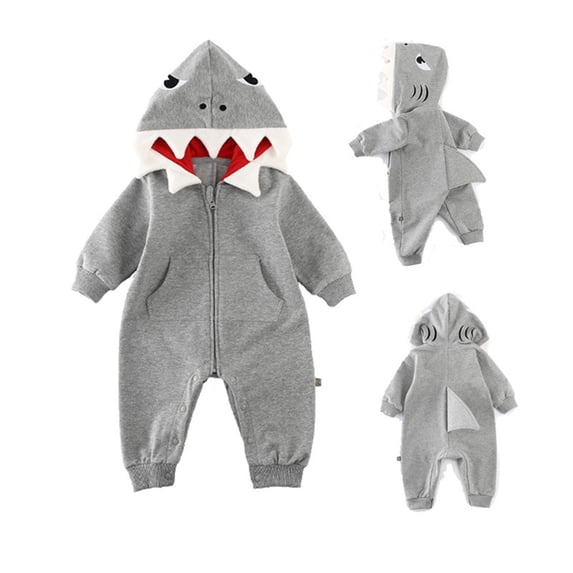 RMGVDSD Infant Shark Halloween Outfit Baby Baby Boys Girls Hoodie Romper Cartoon Cute Hooded Zip Up Jumpsuit Onesie with Pockets 18-24 Months