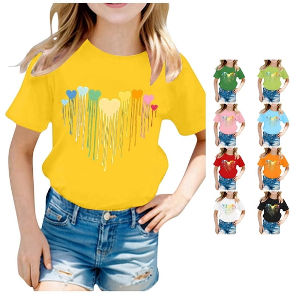 RMGVDSD Kid Girls Graphic T-Shirts Cute Print Round Neck Short Sleeve Tee Shirts Summer Casual Soft T Shirt Tops 10-12 Years