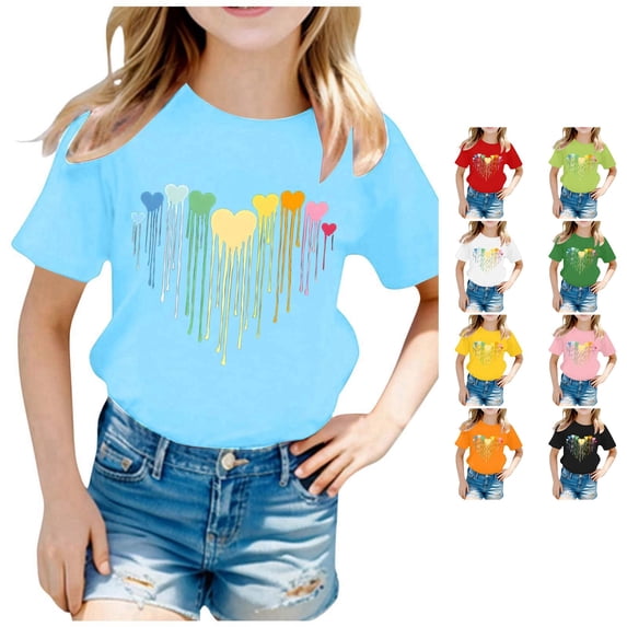RMGVDSD Kid Girls Graphic T-Shirts Cute Print Round Neck Short Sleeve Tee Shirts Summer Casual Soft T Shirt Tops 2-4 Years