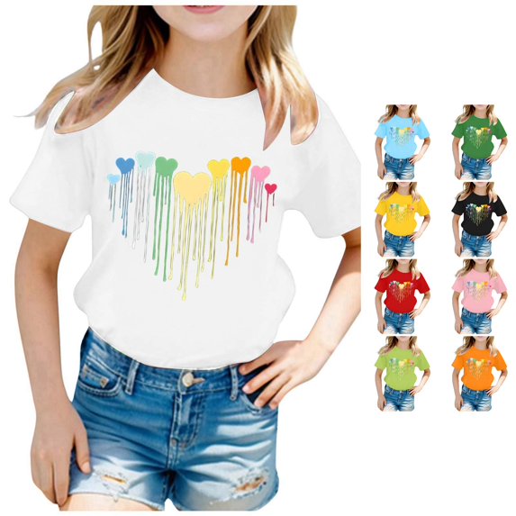 RMGVDSD Kid Girls Graphic T-Shirts Cute Print Round Neck Short Sleeve Tee Shirts Summer Casual Soft T Shirt Tops 4-6 Years