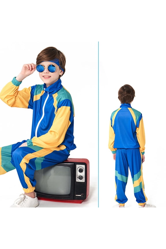 Kids 80S 90S Tracksuit Outfit For Boys Girls Retro Windbreaker Set Color Block Jacket Pants Sets Dance Patchwork Track Suits Temperament Outfit