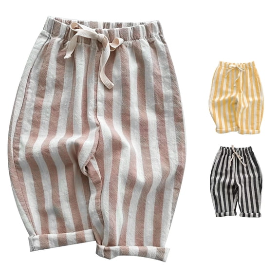 RMGVDSD Kids Baby Boys Striped Pants Summer Fall Thin Lightweight Elastic Waist Casual Trousers Comfortable Outdoor Beach Toddler Long Pants 0-3 Months