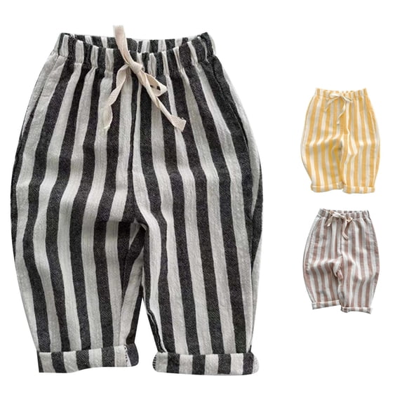 RMGVDSD Kids Baby Boys Striped Pants Summer Fall Thin Lightweight Elastic Waist Casual Trousers Comfortable Outdoor Beach Toddler Long Pants 3-6 Months