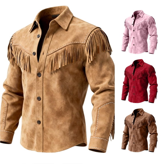 RMGVDSD Kids Boy's Western Shirts Jacket Fringes Long Sleeve Button Down Brown Shirts Festival Party Fringe Coat Tops For Teens 11-12 Years