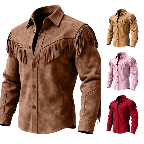RMGVDSD Kids Boy's Western Shirts Jacket Fringes Long Sleeve Button Down Brown Shirts Festival Party Fringe Coat Tops For Teens 5-6 Years