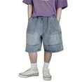 thumbnail image 1 of RMGVDSD Kids Boys Denim Shorts Boy's Casual Straight Leg Jeans Wide Leg Loose Denim Shorts Trendy Summer Shorts With Pockets Streetwear 7-8 Years/Blue, 1 of 4