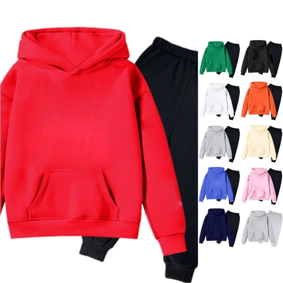 RMGVDSD Kids Boys Girls Sweatsuits Solid Color Hooded Sweatshirts Sweatpants Set Long Sleeve Casual Hoodie Pants Jogger Sets Fall Outfits 12-13 Years