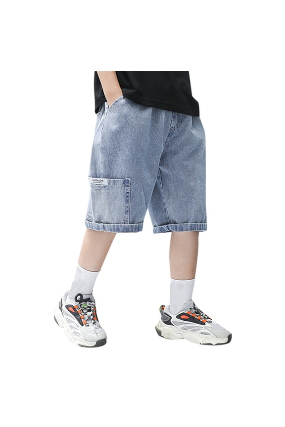 Kids Boys Jean Shorts Boy's Loose Denim Shorts Baggy Straight Leg Jean Jorts Elastic Waist Casual Denim Shorts With Pockets 5-6 Years/Blue