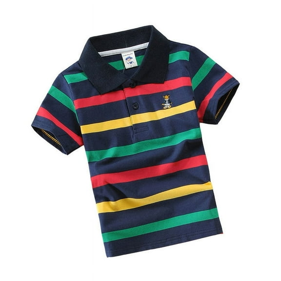 RMGVDSD Kids Boys Short Sleeve Polo Shirt Striped School Uniform Shirts Summer Casual Button Collared Tops Kids Cute Active Shirts for 5-6 Years